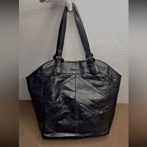 Rare Calvin Klein Large Hobo Tote Black Leather Geometric Double Strap Bag